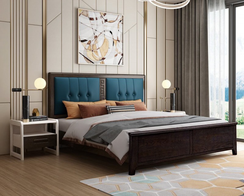 宣輝家具床XH832#02（黑紫檀+墨綠色）