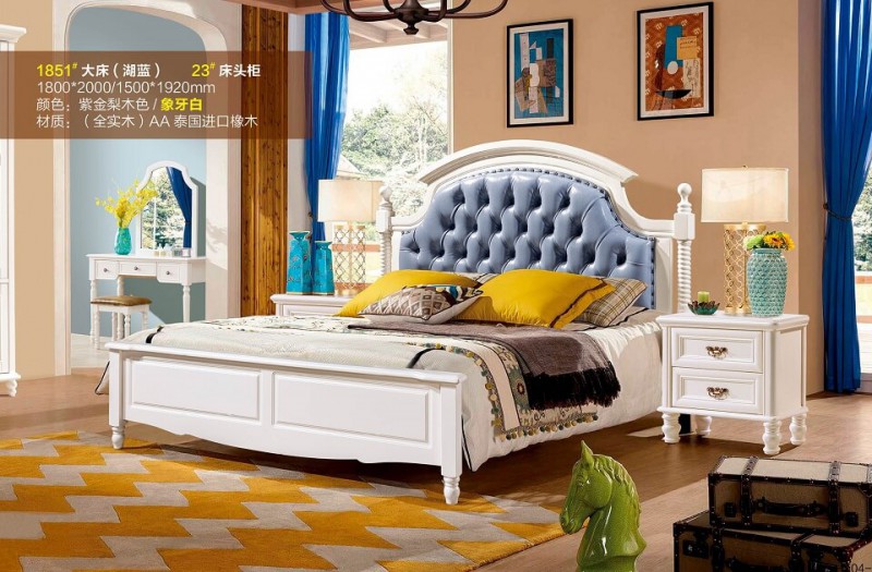 潤潼新美式家具1851#大床（湖藍）
