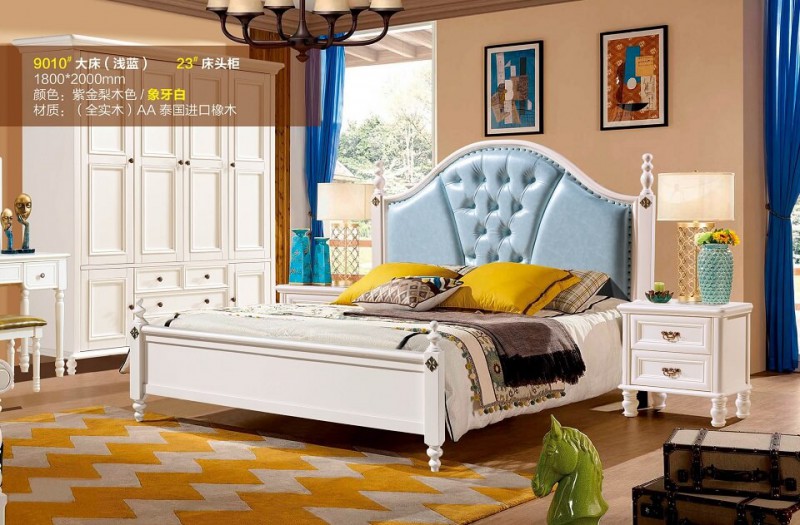 潤(rùn)潼新美式家具9010#大床（淺藍(lán)）