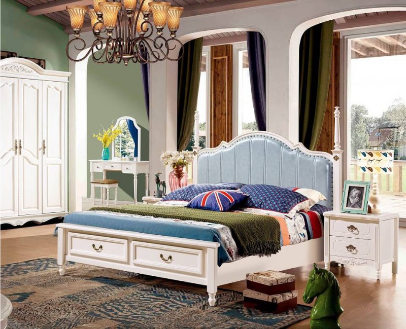 潤(rùn)潼新美式家具9009#大床（水藍(lán)）