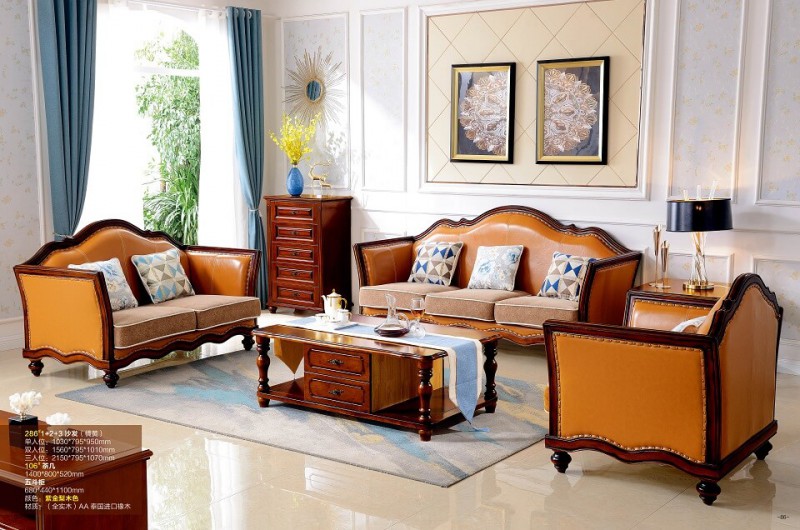 潤潼新美式家具286#1+2+3沙發（橘黃）