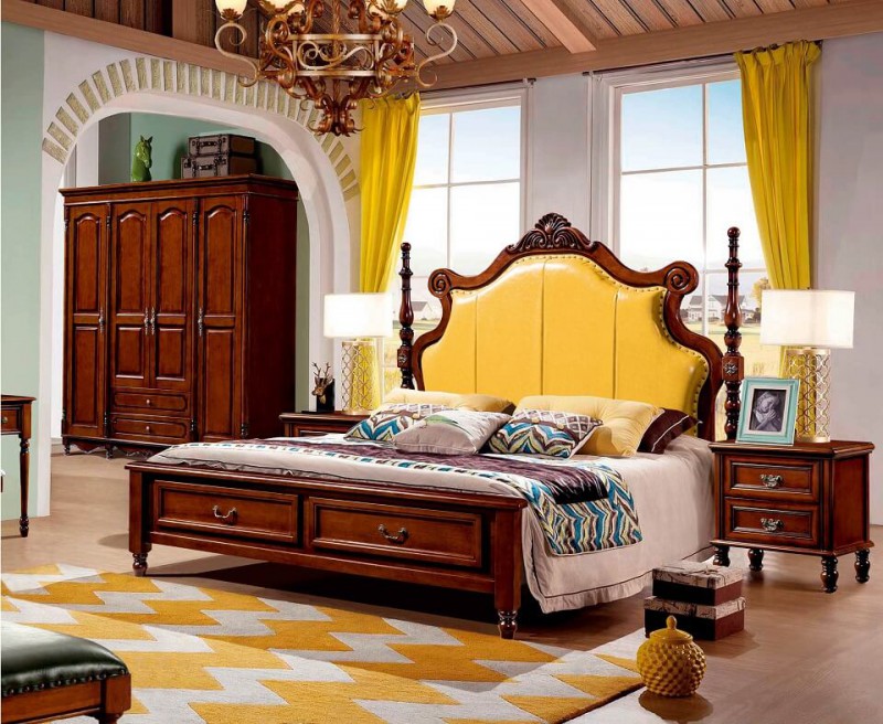 潤潼新美式家具9006#大床（黃色）