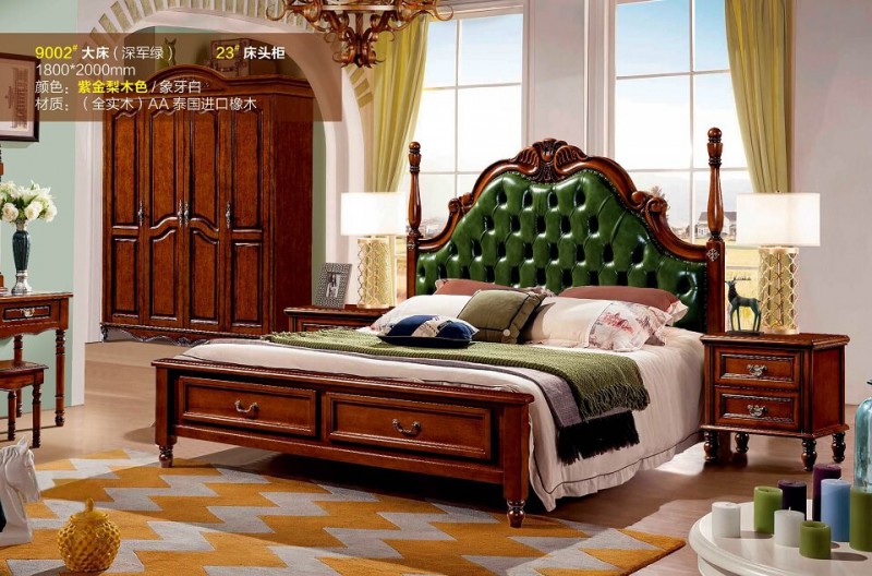 潤潼新美式家具9002#大床（深軍綠）