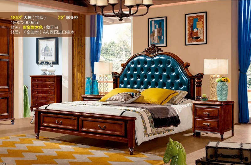 潤潼新美式家具1853#大床（寶藍）