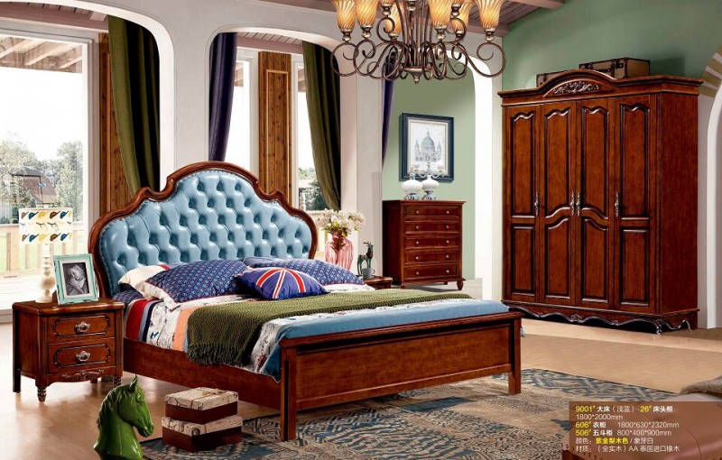 潤潼新美式家具9001#大床（淺藍）