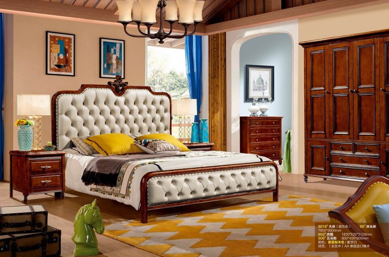 潤潼新美式家具9018#大床（煙灰色）