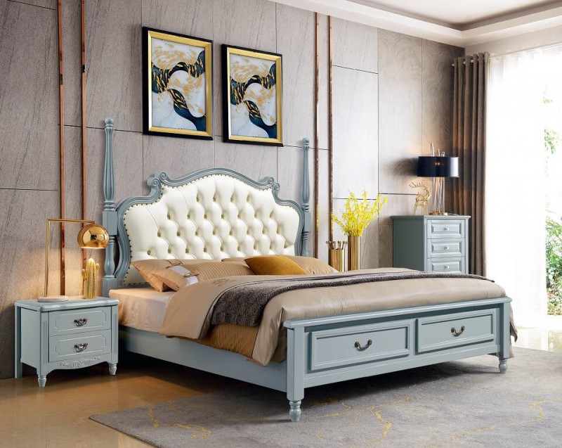 潤潼新美式家具1855#大床（米白）