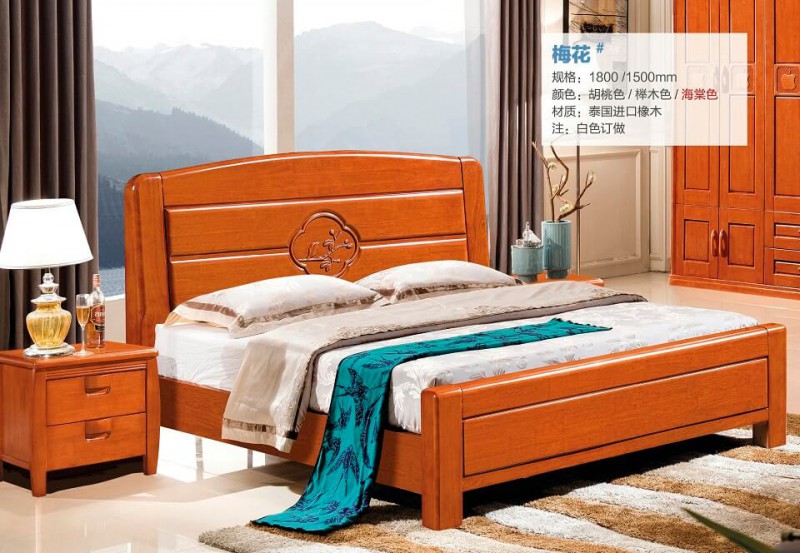 俊豐家具：橡木床梅花#（海棠色）