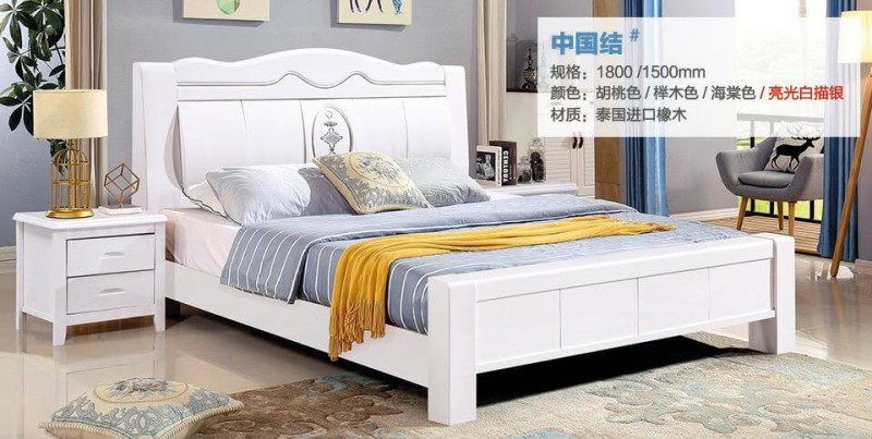 俊豐家具：橡木床中國(guó)結(jié)#（亮光白描銀）