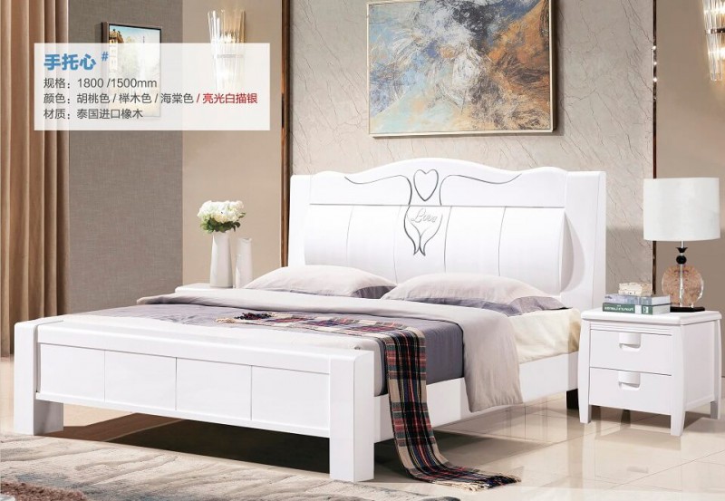 俊豐家具：橡木床手托心#（亮光白描銀）