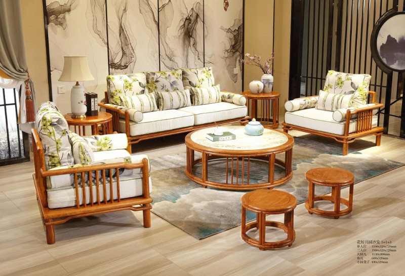 詩意東方新中式紅木：花好月圓沙發1+1+3