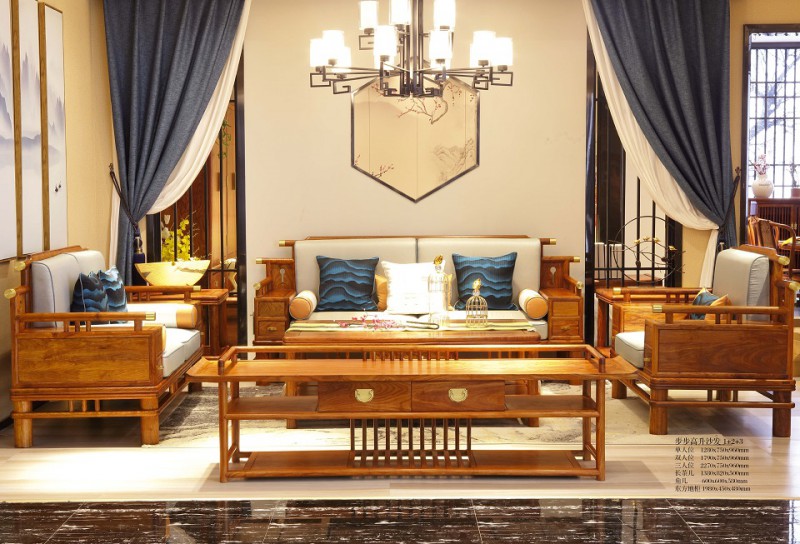 詩意東方新中式紅木：步步高升沙發1+2+3