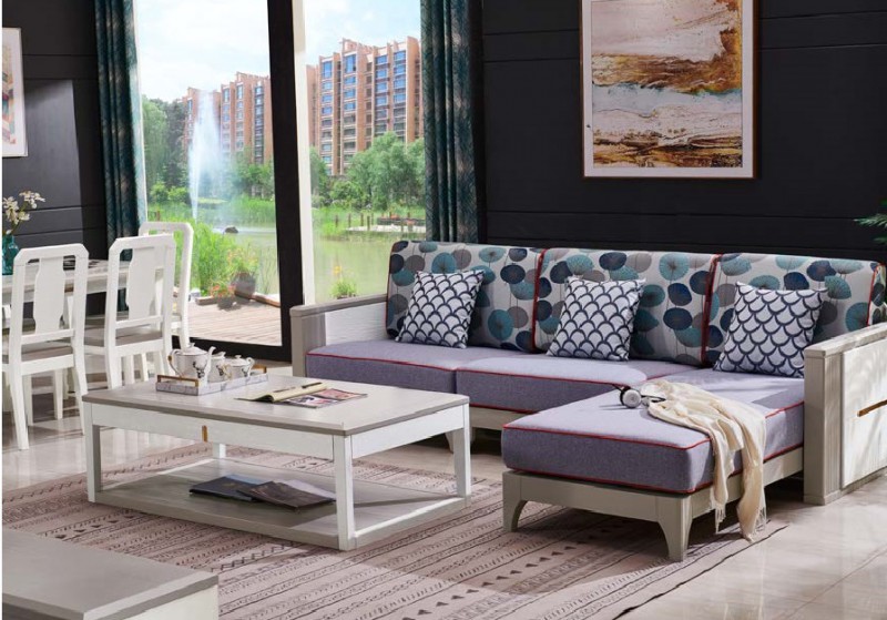 致青春現代輕奢實木系列9852#轉角沙發（A色 灰+白）2