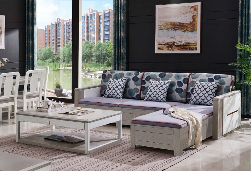 致青春現(xiàn)代輕奢實(shí)木系列9852#高箱轉(zhuǎn)角沙發(fā)（A色 灰+白）