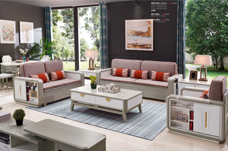 致青春現(xiàn)代輕奢實木系列9853#沙發(fā)（1+2+3）（A色 灰+白）