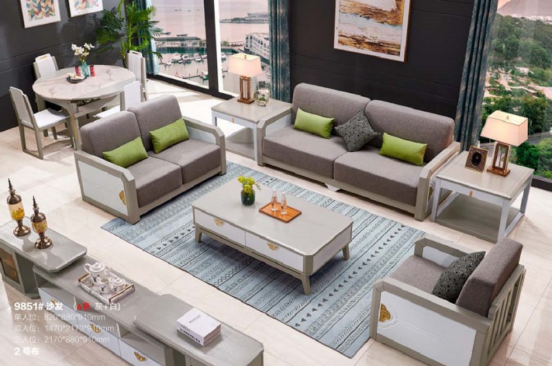 致青春現(xiàn)代輕奢實木系列9851#沙發(fā)（A色 灰+白）2號布