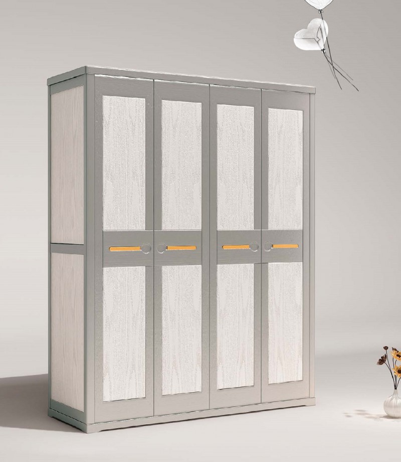 致青春現代輕奢實木系列9835#四門衣柜（A色 灰+白）