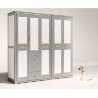 采木園致青春現代輕奢實木系列9832#兩門衣柜（A色 灰+白）、9833#三門衣柜（A色 灰+白）