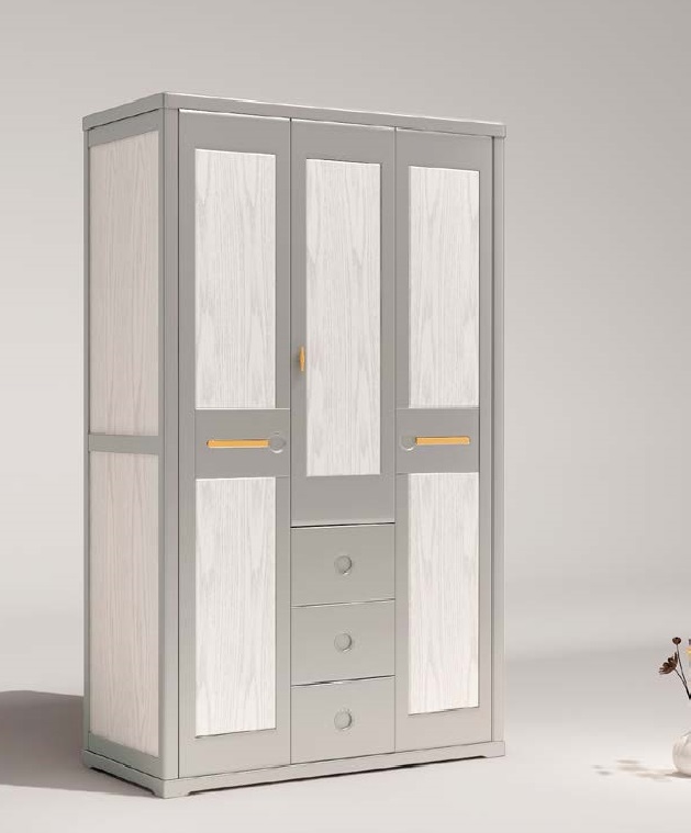 致青春現代輕奢實木系列9833#三門衣柜（A色 灰+白）