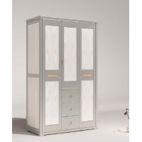 采木園致青春現代輕奢實木系列9833#三門衣柜（A色 灰+白）