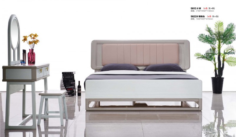 致青春現代輕奢實木系列9813#床（A色 灰+棕）