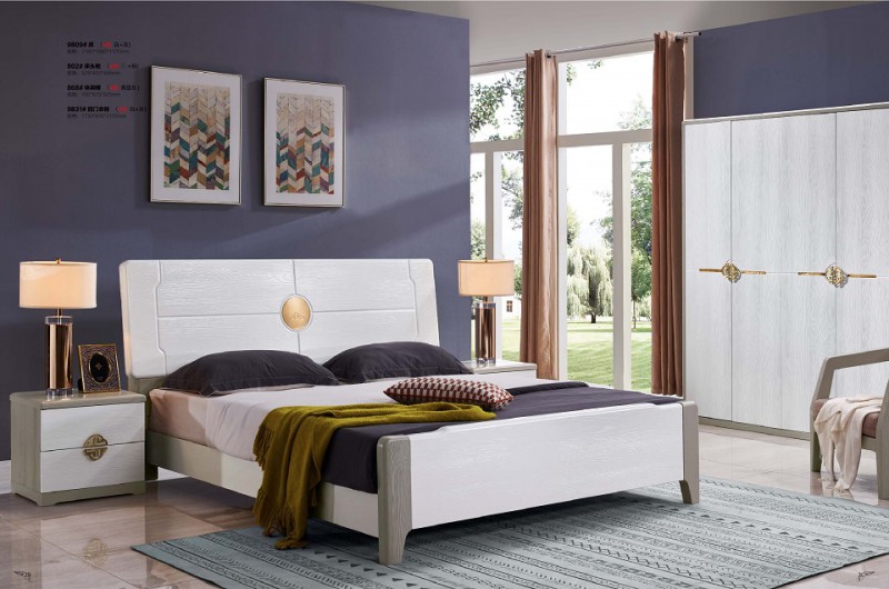 致青春現代輕奢實木系列9809#床（A色 白+灰）