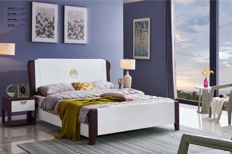致青春現代輕奢實木系列9806#床（D色 白+酒紅）