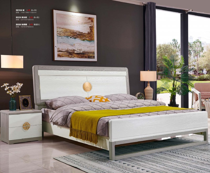 致青春現代輕奢實木系列9810#床（A色 白+灰）
