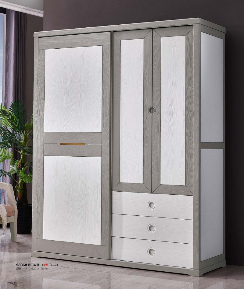 致青春現代輕奢實木系列9836#趟門衣柜（A色 白+灰）