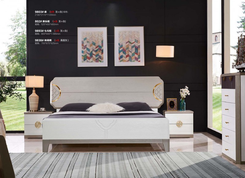 致青春現代輕奢實木系列9803#床（B色 灰+白）