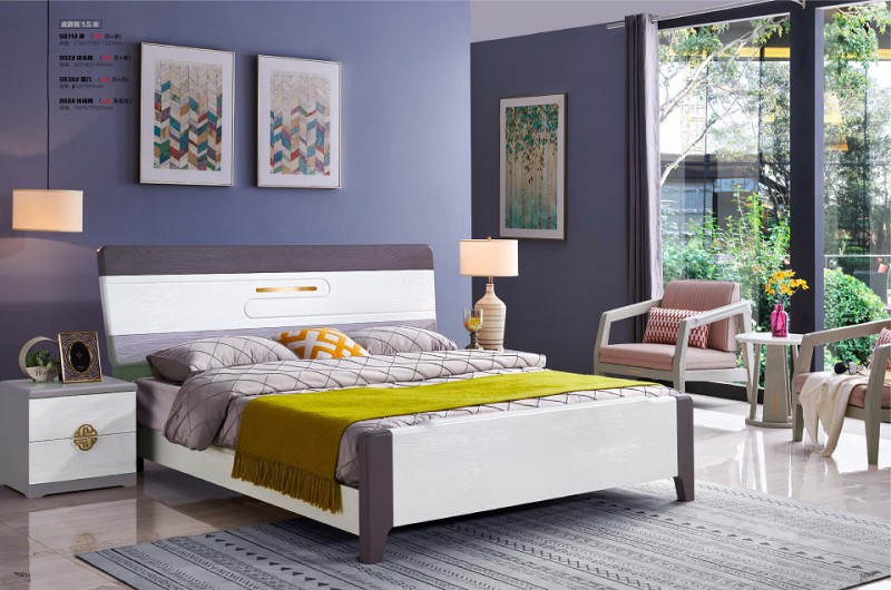 致青春現代輕奢實木系列9811#床（A色 白+紫）