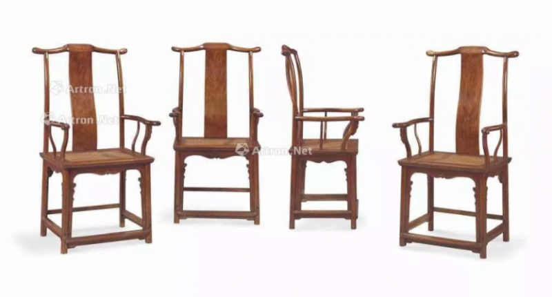明16世紀末 17世紀初 黃花梨四出頭官帽椅 (一套四張)
