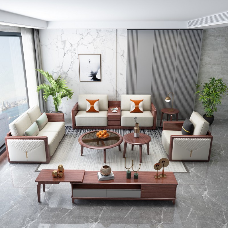 現代輕奢胡桃木1+2+3沙發A808