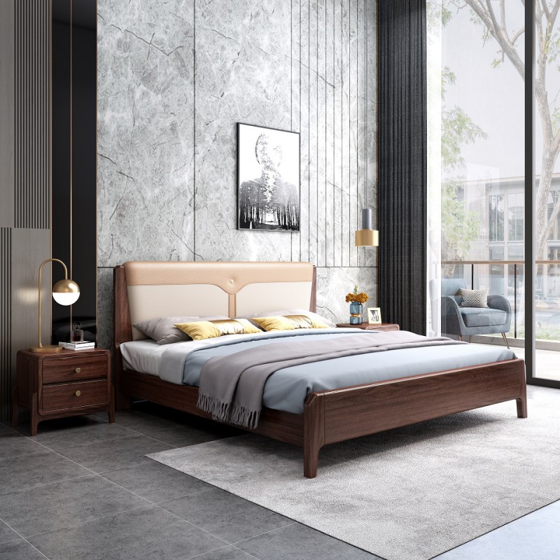 現代輕奢胡桃木床A826