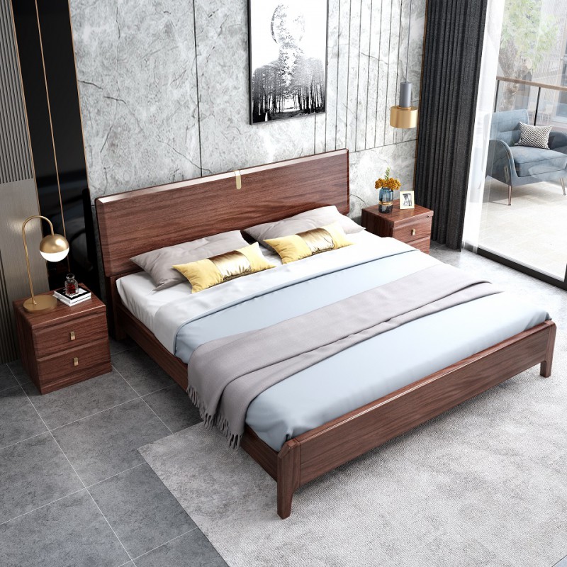 現代輕奢胡桃木床A828