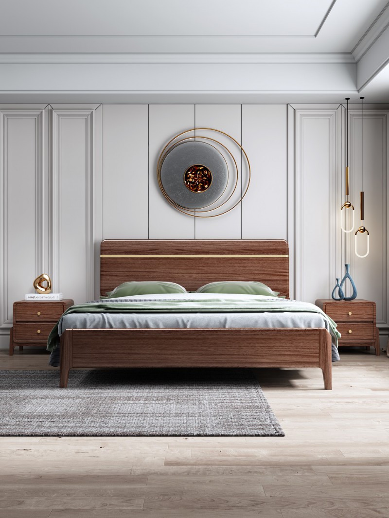 現代輕奢胡桃木床A823