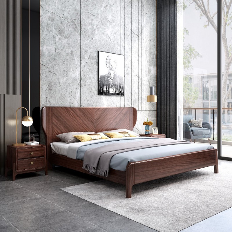 現代輕奢胡桃木床A805