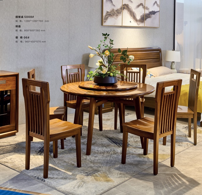 緬甸金絲柚木系列圓餐桌5008#、餐椅06#