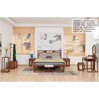 菲百年新中式禪意北美黑胡桃木CM903#床、CM805#床頭柜、CM909#衣帽架、CM19#花架、CM910#妝臺、CM11#方凳