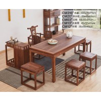 菲百年新中式禪意北美黑胡桃木CM316#方桌、CM20#茶水柜、CM03#主椅、CM13#長(zhǎng)條凳、CM12#方凳