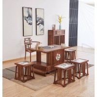 菲百年新中式禪意北美黑胡桃木CM301#茶桌、CM05#主椅、CM09#長(zhǎng)條凳、CM10#方凳