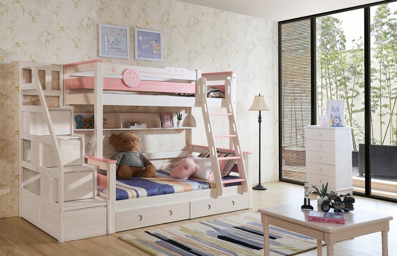 香椿芽子母床6201#（白色+粉色 配梯柜）