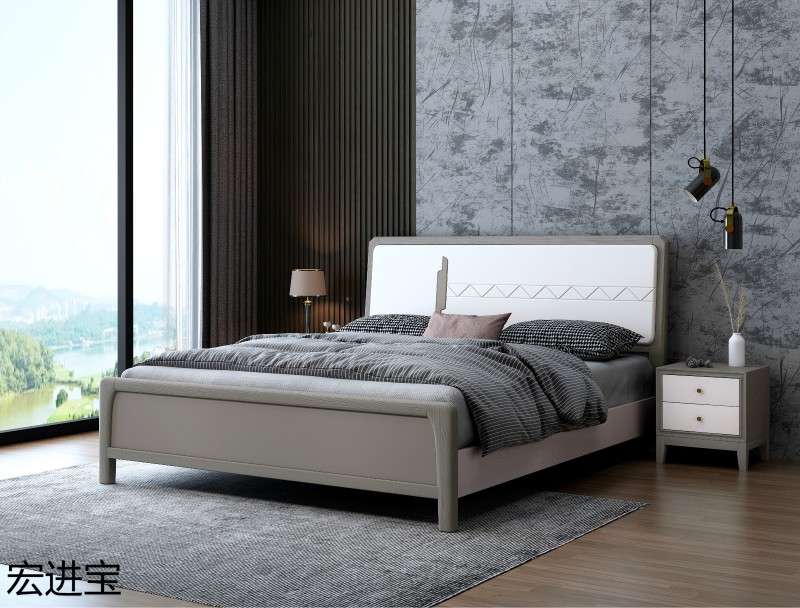 宏進寶現代輕奢橡木實木床
