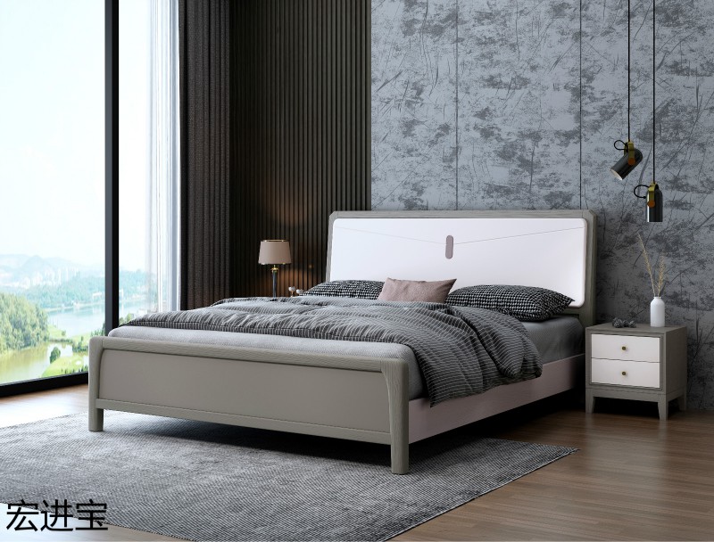 宏進寶現代輕奢橡木實木床