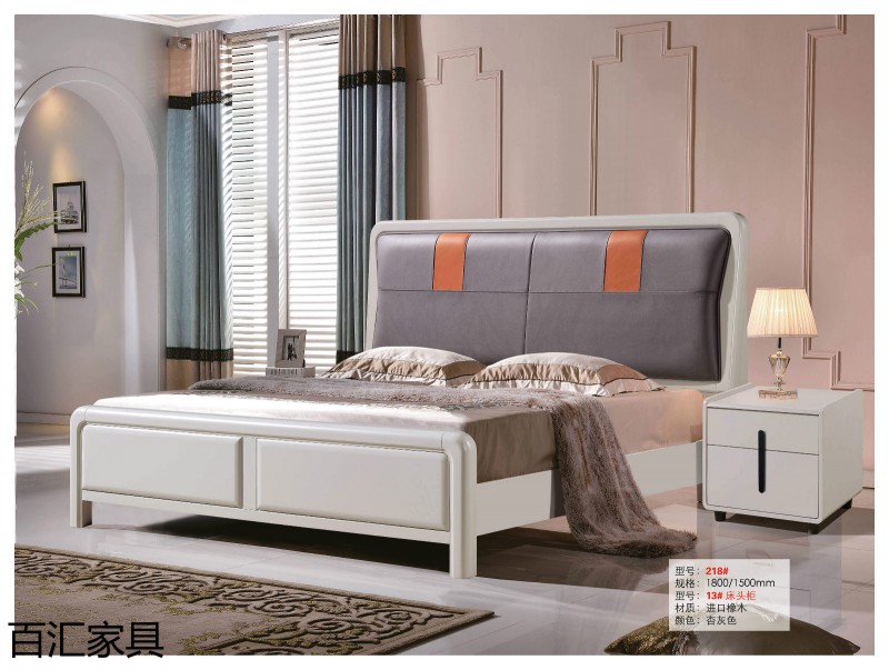 江西南康輕奢/北歐/壓紋/香檳+白實木床9