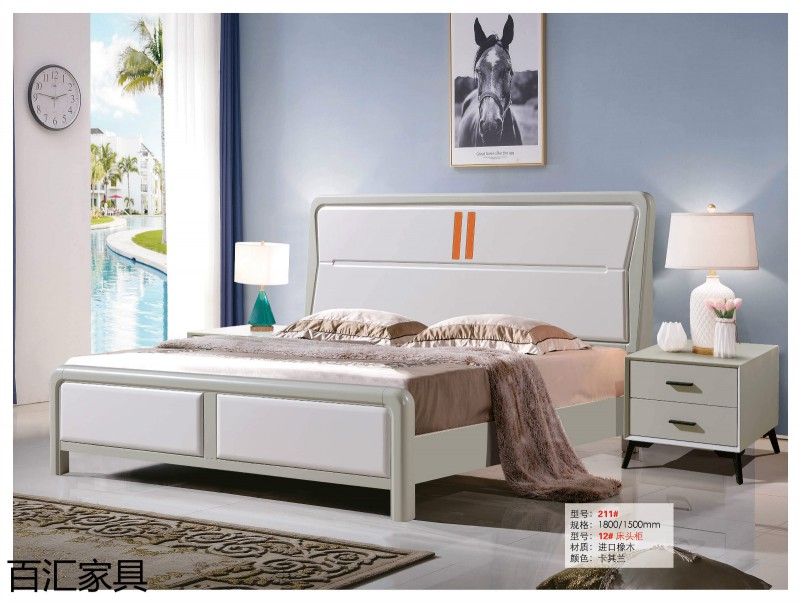 江西南康輕奢/北歐/壓紋/香檳+白實木床14