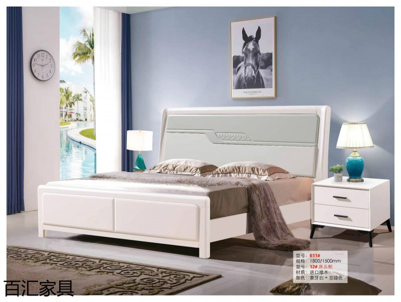 江西南康輕奢/北歐/壓紋/香檳+白實木床17