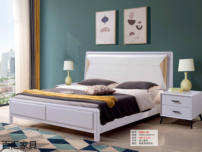 江西南康輕奢/北歐/壓紋/香檳+白實木床41