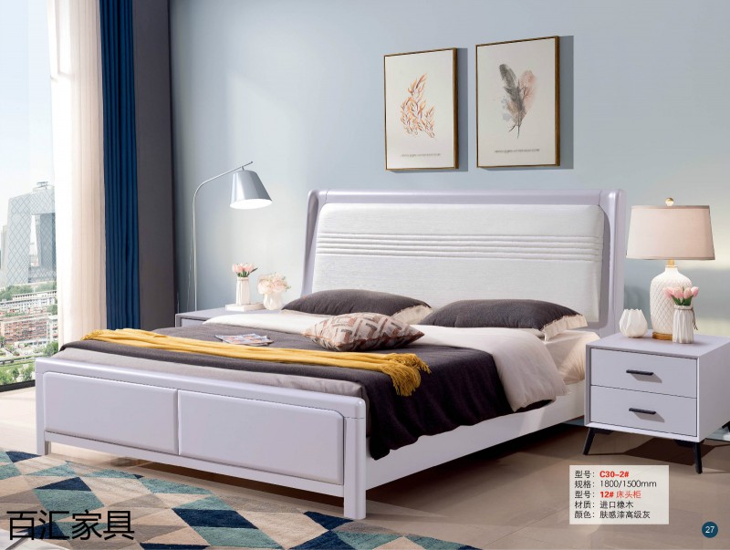 江西南康輕奢/北歐/壓紋/香檳+白實木床46