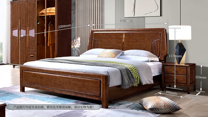 長樂家具北美胡桃色橡膠木2133#大床介紹3